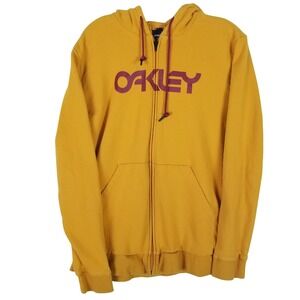 Oakley Mens Full Zip Hoodie Mustard Yellow Burgundy Logo Regular Fit Medium